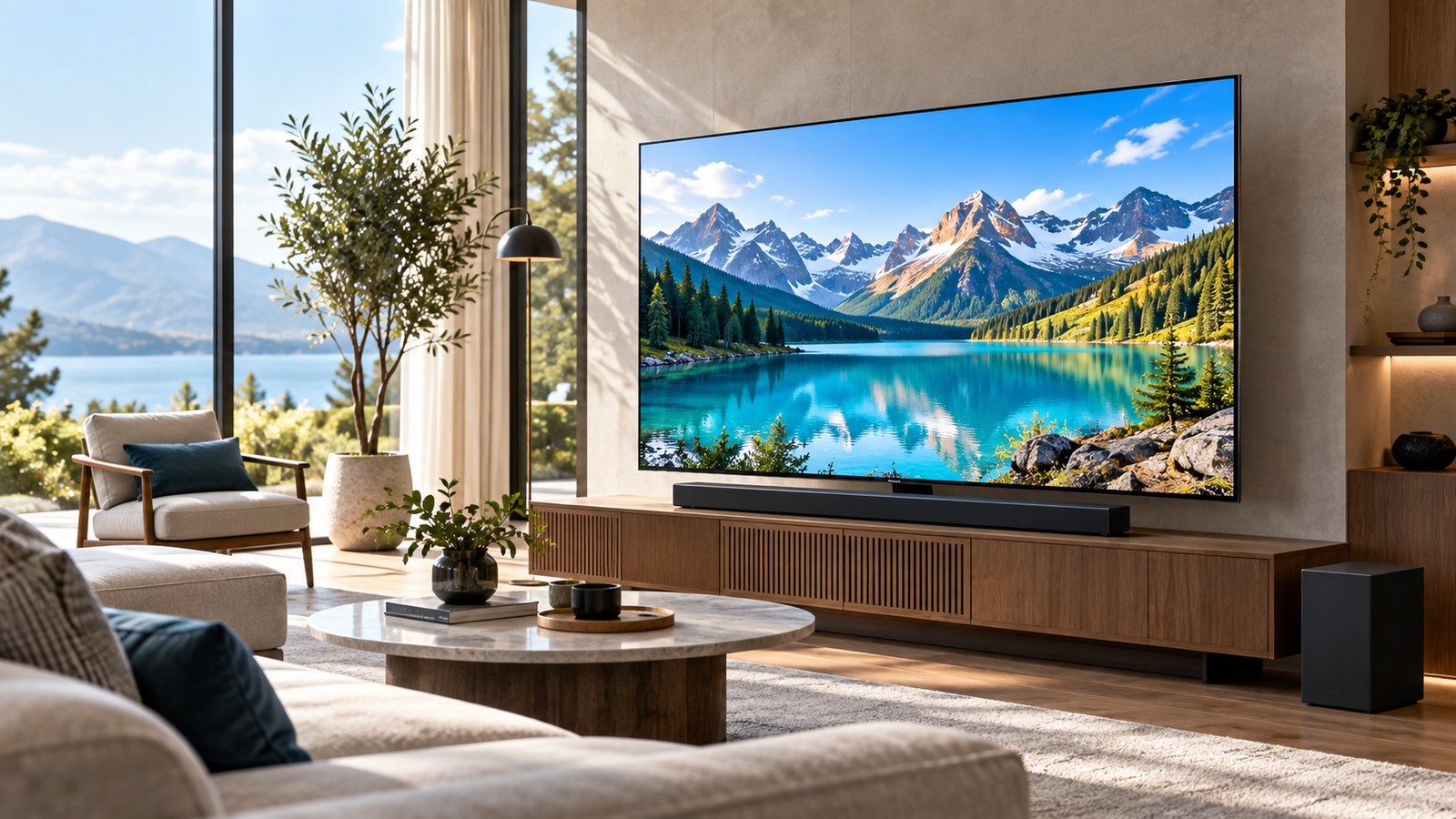 Best Samsung QLED TVs You Can Buy Right Now shown as a realistic home TV setup