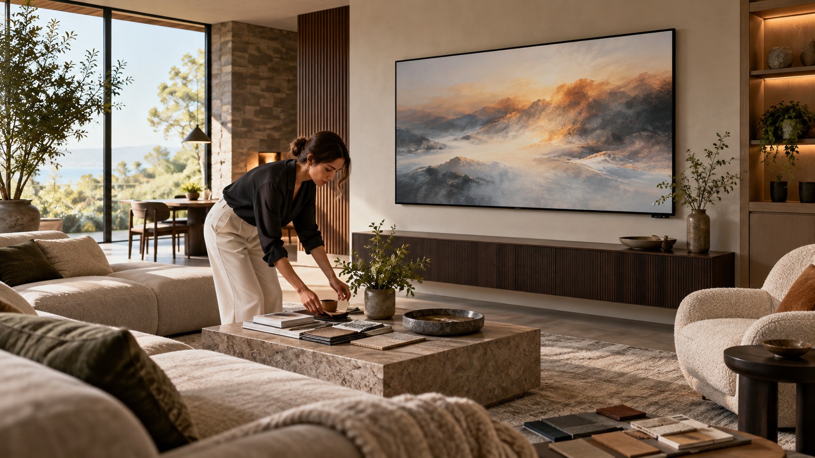 Designer x Smart TV Collabs Changing Living Room Aesthetics shown as an editorial screenspace interior with no readable text