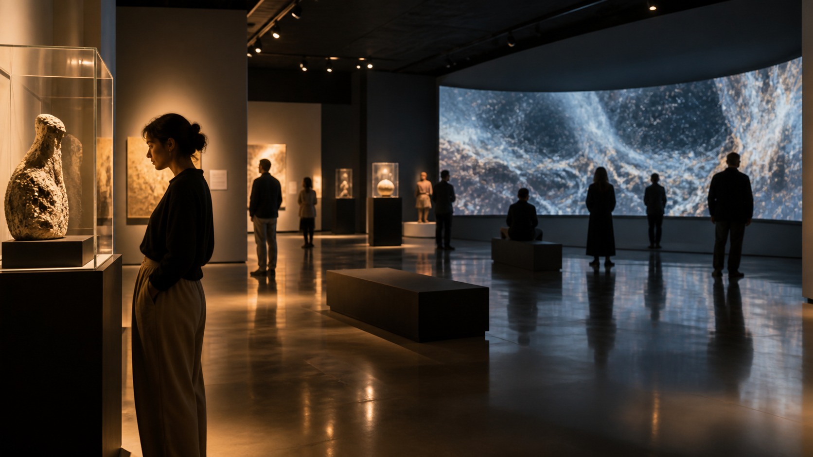 How Museums Use Lighting to Shape Emotional Memory shown as an editorial screenspace interior with no readable text