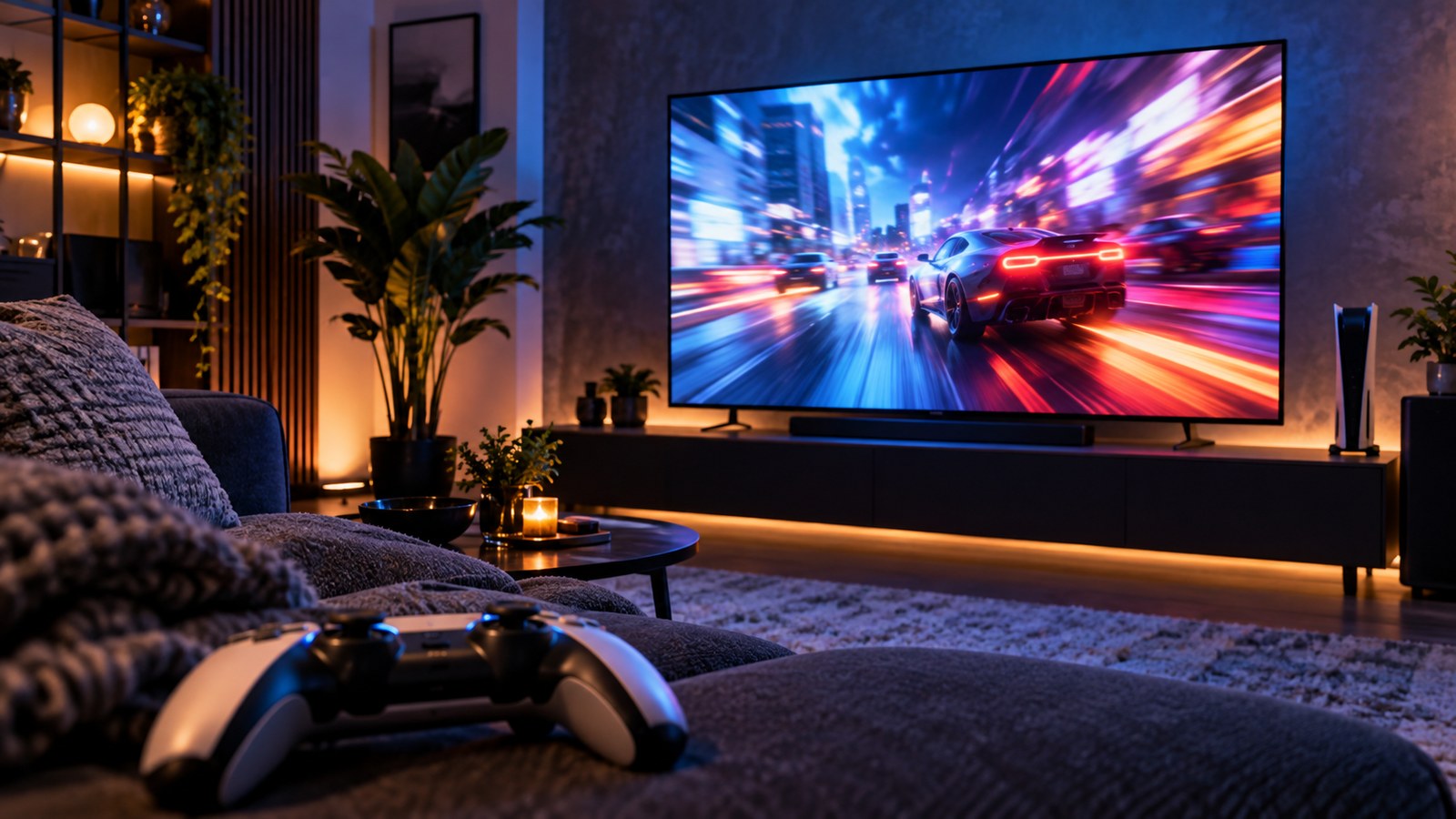 OLED Refresh Rate: What Gamers Should Look For shown as a realistic home TV setup