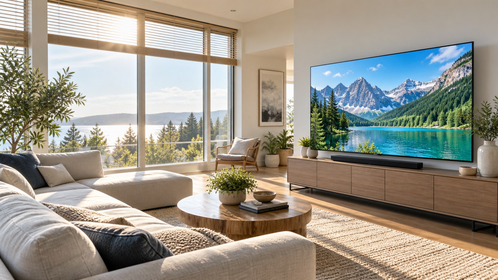 QLED TVs That Outshine OLEDs in Bright Rooms shown as a realistic home TV setup