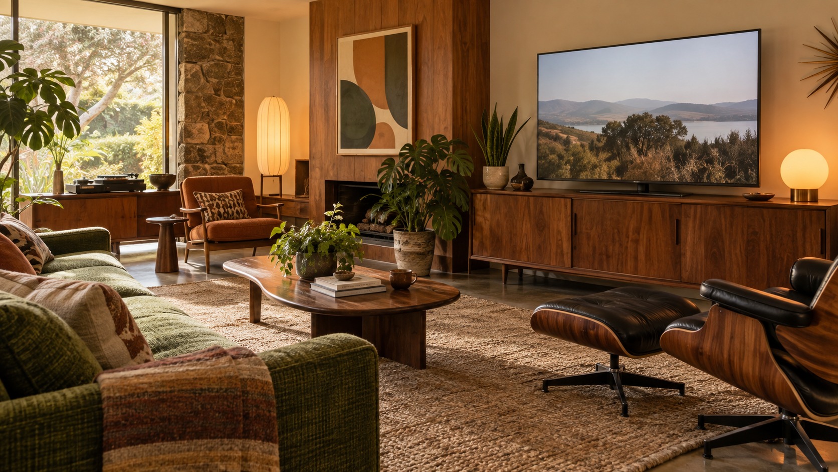 The Comeback of ’70s Living Rooms in Modern Homes shown as an editorial screenspace interior with no readable text