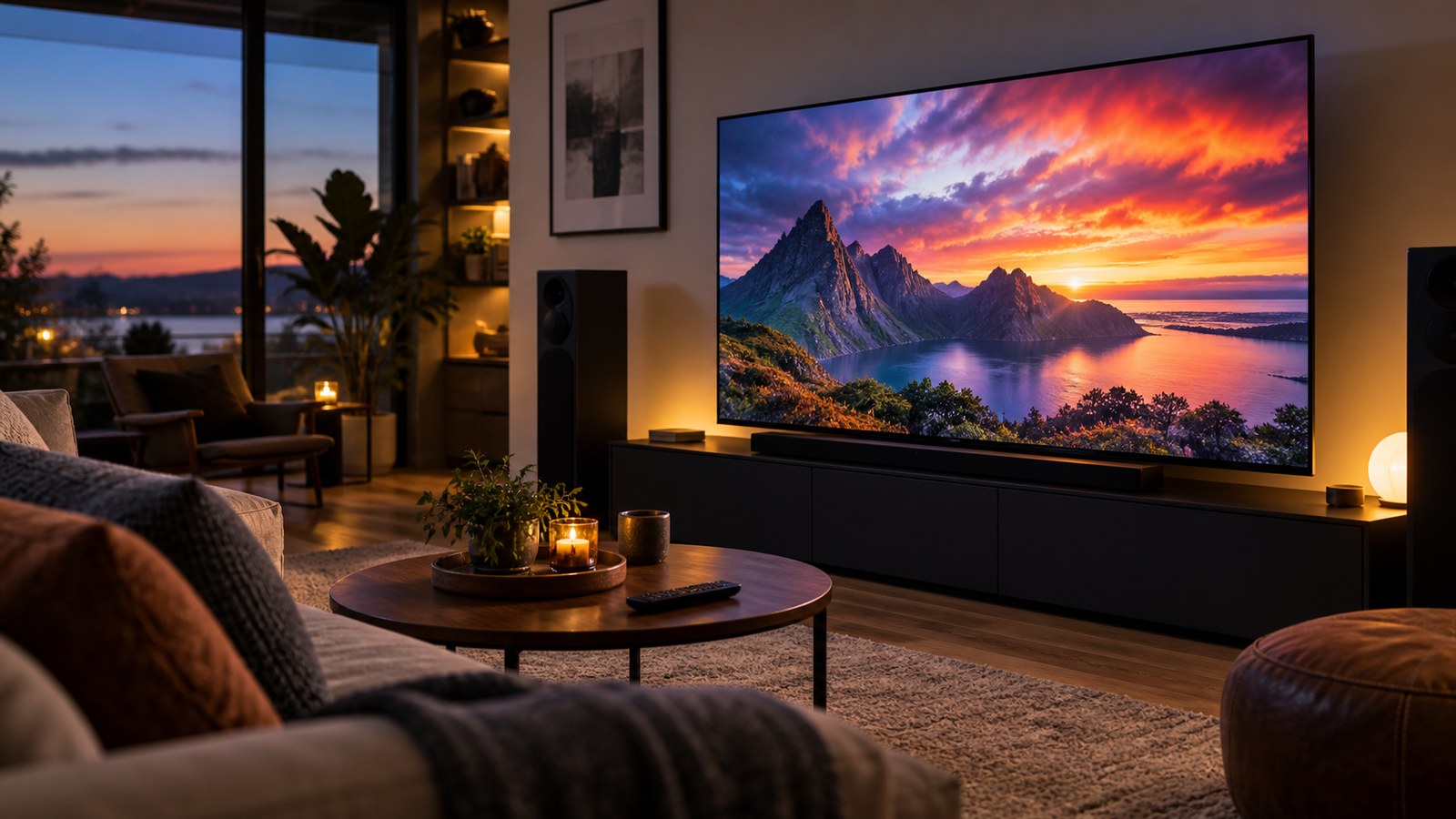 The Truth About OLED Burn-In: Myth or Reality? shown as a realistic home TV setup