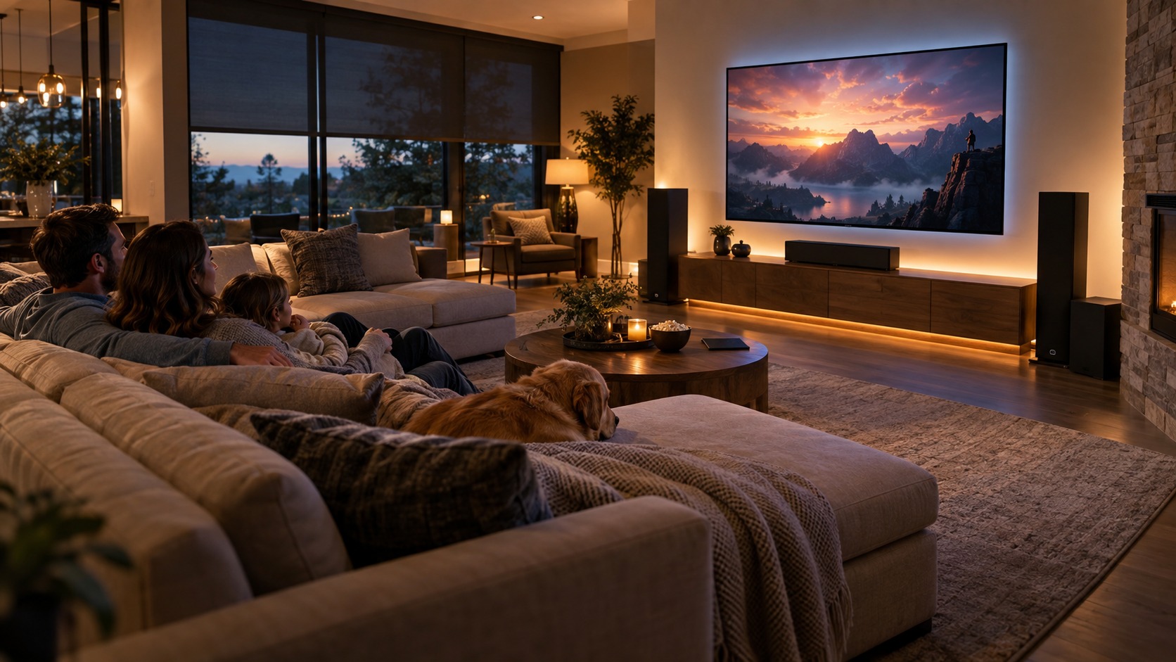 The Ultimate Guide to Connected Living Rooms shown as an editorial screenspace interior with no readable text